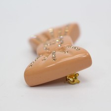 CHANEL Coco Mark 02P Ribbon Motif Rhinestone Brooch Gold Orange Accessary Auth