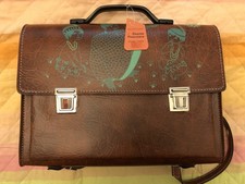 Cartella Vintage Scuola O Lavoro In Pelle Con Decorazione - Nuovo Con Etichetta