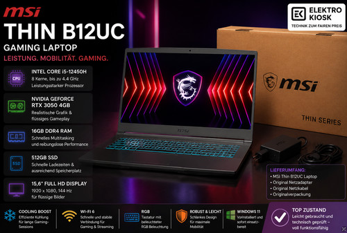 Msi thin b12uc - thin, 15,6"