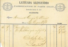Fattura int. LATTUADA ALESSANDRO Fabbricatore di Paste e Dolci. Clusone 1871