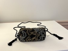 Borsa a tracolla vintage Christian Dior nera con perline nappa borsa da sera