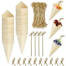 100 Pezzi Coni Alimentari Coni Degustazione Legno con 100 Pezzi Bambù Cocktail Pick...