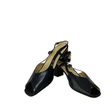 Sandalo blu tacco basso 38 punta aperta vero cuoio vintage come nuovo cerimonia