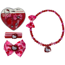 SET ACCESSORI CAPELLI E COLLANA HELLO KITTY 14 PEZZI ELASTICI FERMAGLIO