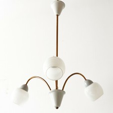 Lampadario Plafoniera 1950 Vintage IN Ottone, Vetro & Plastica Grigio 50S 50'S