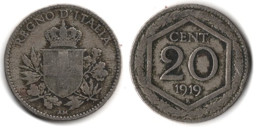 Italia centesimi 1919 - italia, 20