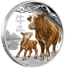 2021 Australia COLORED PROOF Anno Lunare della OX 1 oz Moneta Argento $1 Serie 3