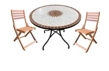 TAVOLO IN PIETRA FERRO BATTUTO CON MOSAICO CM 100 TIPO PESANTE 45KG DECORATO