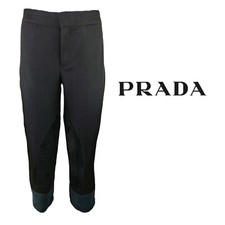 PRADA - Autentici pantaloni da equitazione blu scuro con applicazioni in pelle taglia 8US 40EU