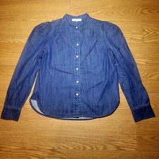 Camicetta donna Charlie top con bottoni taglia small blu denim spalle imbottite 