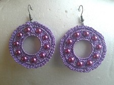 ORECCHINI HAND MADE uncinetto , pendenti a cerchio con perline