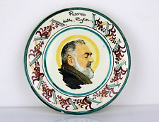 PIATTO del Ricordo della Puglia PADRE PIO in ceramica di Lecce SOUVENIR diam20,5
