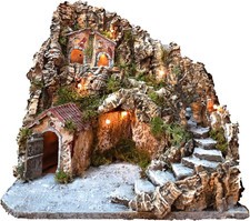 Presepe Completo Illuminato Natalizio Con Capanna E Grotta per Statuine Artigian