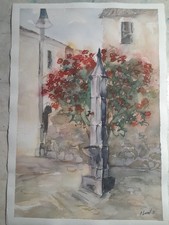 QUADRO in Acquerello raffigurante una fontana. PEZZO UNICO ! 35 X 50 cm