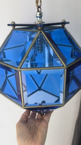 Lampadario vintage blu vetro - lampadario,
