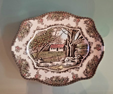 Nuovo piatto Johnson Brothers Friendly Village Bless This House bordo smerlato