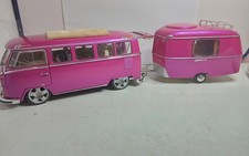 WELLY 1/18 VW COMBI 1962 SPLIT TUNING + CARAVANE ASSEMBLAGE UNIQUE BON ETAT gé