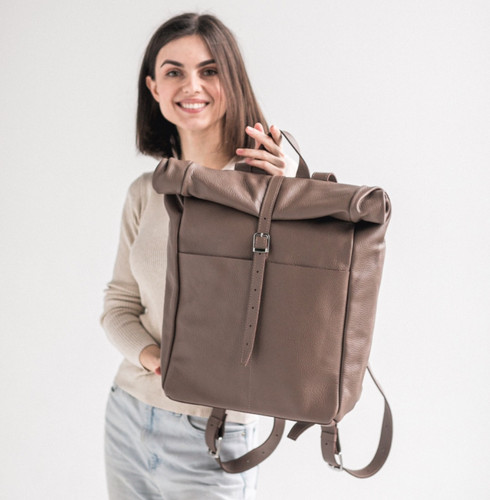 Zaino roll top pelle beige - zaino,