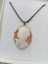 Ciondolo Cammeo Volto Di Donna Su Madreperla Cornice Argento Laccio Cotone...