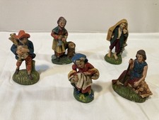 5 Vecchie Statuine Presepe In Cartapesta -Italia—Altezza12,5 cm