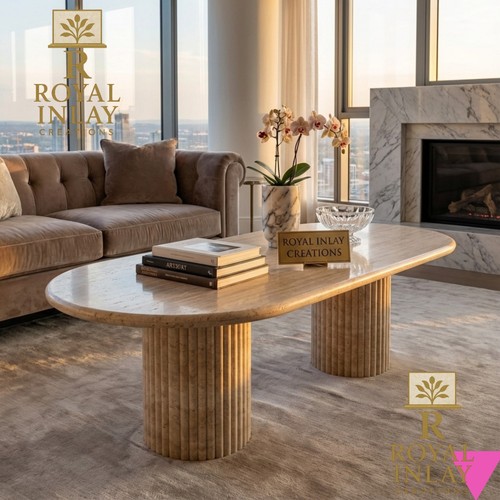 Oval travertine dining table - dining,