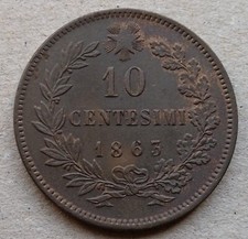 VITTORIO EMANUELE II - 10 Centesimi 1863 zecca di Strasburgo SPL+