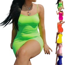 Abito donna trendy tinta unita spalline spaghetti estivo festa prendisole