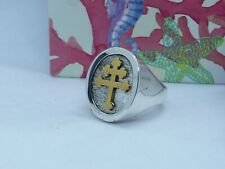 ANELLO CROCE LORENA  TOP CURVO ARGENTO 925 E ORO LORRAINE CROSS RING MAGNUM PI