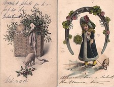 #MAIALINI E PORTAFORTUNA- 1901 (2 CARTOLINE)