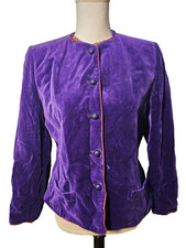 Giacca blazer vintage Guy Laroche donna viola uva velluto tasche bordo rosso taglia 14