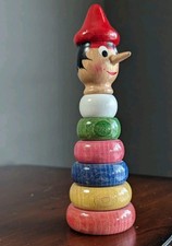 Pinocchio Maestro Geppeto Giocattolo Impilabile in Legno Italia Bambola Figura Anelli 