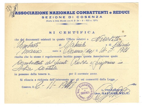 Ass combattenti reduci cosenza - reduci,