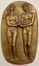 MESSINA FRANCESCO ADAMO ED EVA BASSORILIEVO IN BRONZO PLACCA UNIFACE LORIOLI