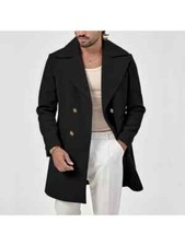 Cappotto Lungo Giacca Elegante Moda Uomo Slim Nero Doppiopetto 120524
