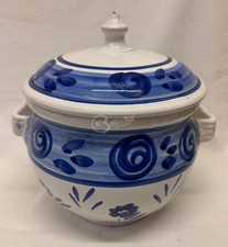 Pentola in ceramica con manici e coperchio 20/30x24cm design floreale blu cucina