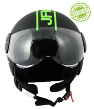 CASCO DEMIJET JFM VISIERA ELICOTTERISTA NERO VERDE FLUO DESIGN OPACO UOMO DONNA