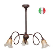 Lampadario a soffitto ferro battuto classico 3 luci vetro murano ambra 