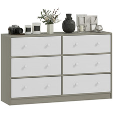 Cassettiera, Cassettiera 6 Cassetti, Bianco e Grigio, MDF e Acciaio, 114x30x70 cm