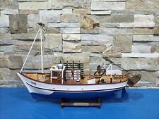 MODELLINO BARCA DA PESCA "MARE NOSTRUM" - PESCHERECCIO LEGNO E OTTONE - VINTAGE