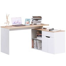 HOMCOM Scrivania Angolare con Piano Estraibile e Libreria color Legno e Bianco