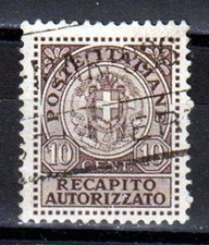 REGNO 1930 Recapito autorizzato  Stemma sabaudo e fasci  10 cent  usato