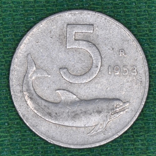 Moneta lire 1953 delfino - 5,