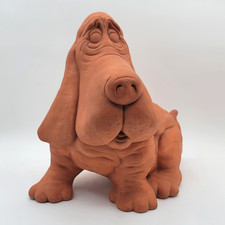 Statua/cortile e giardino cane Bassett Hound grande ceramica cotta terra 10" vintage