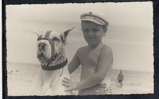 Cartolina Fotografica Bambino in Spiaggia con Cane Alano KK3812