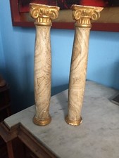 Coppia di piccole rare colonne italiane decorate in finto marmo epoca 1880 