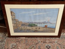 gouache napoli XIX Secolo Via Caracciolo