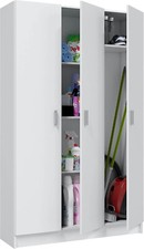 Armadio armadietto multiuso con 3 ante e 5 ripiani portascope detersivi bianco