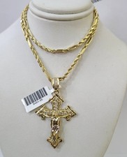 10k Milano Corda Catena Gesù Croce Charm Collana SET 3mm 18"-26" Ciondolo