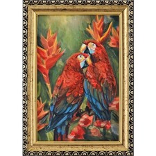 Dipinto olio pappagalli ara