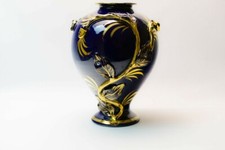 VASO CERAMICA BLU PALME DORATE ANNI 70 SCHIFANO ATTRIBUITO